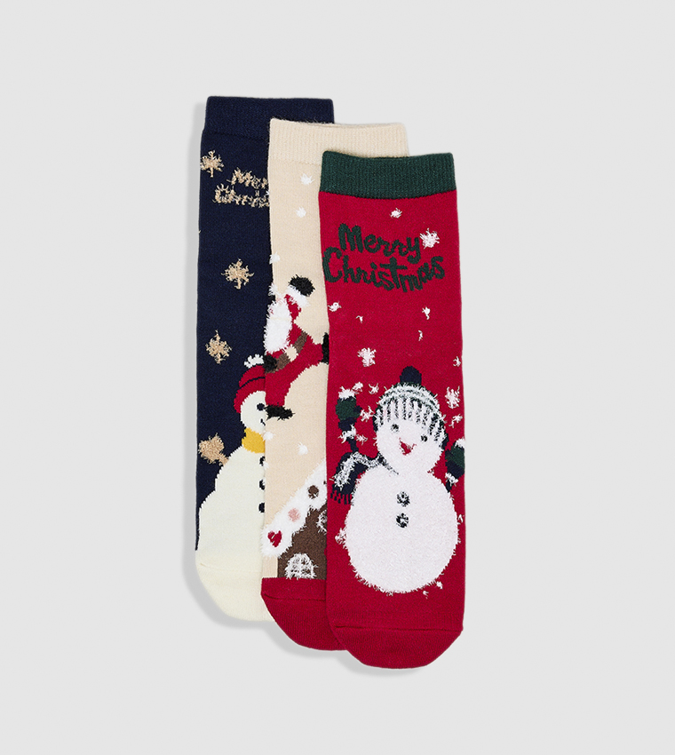 3 Pack Christmas Patterned Crew Socks