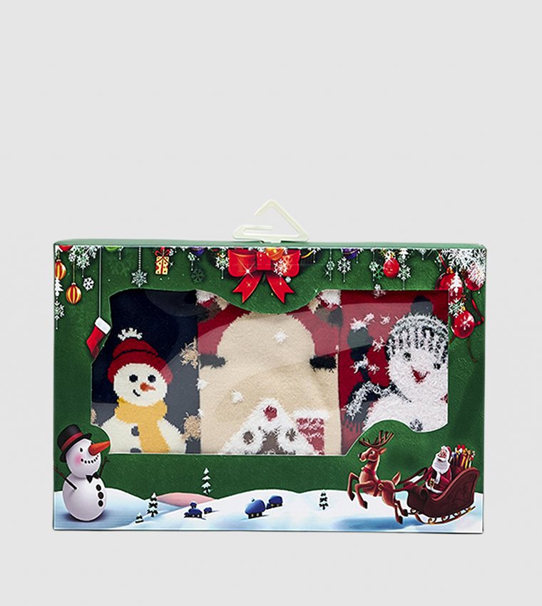 3 Pack Christmas Patterned Crew Socks