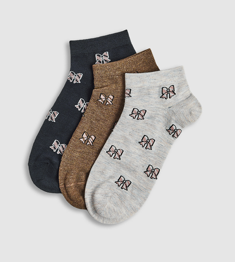 3 Pack Printed Ankle Socks