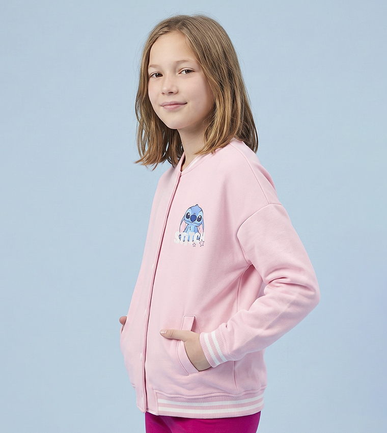 Stitch Print Jacket with Button Closure