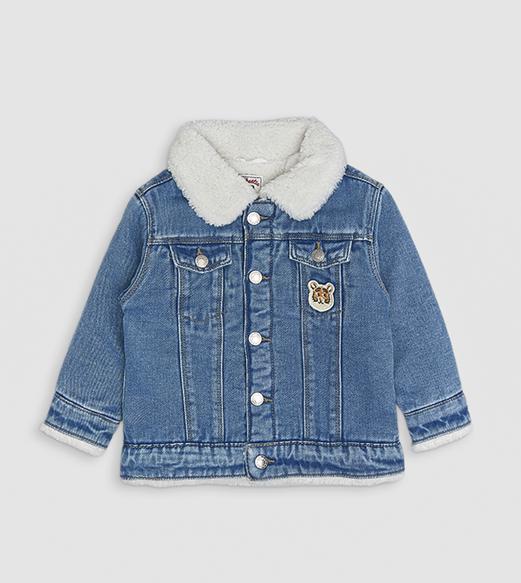 Washed Denim Jacket with Button Closure