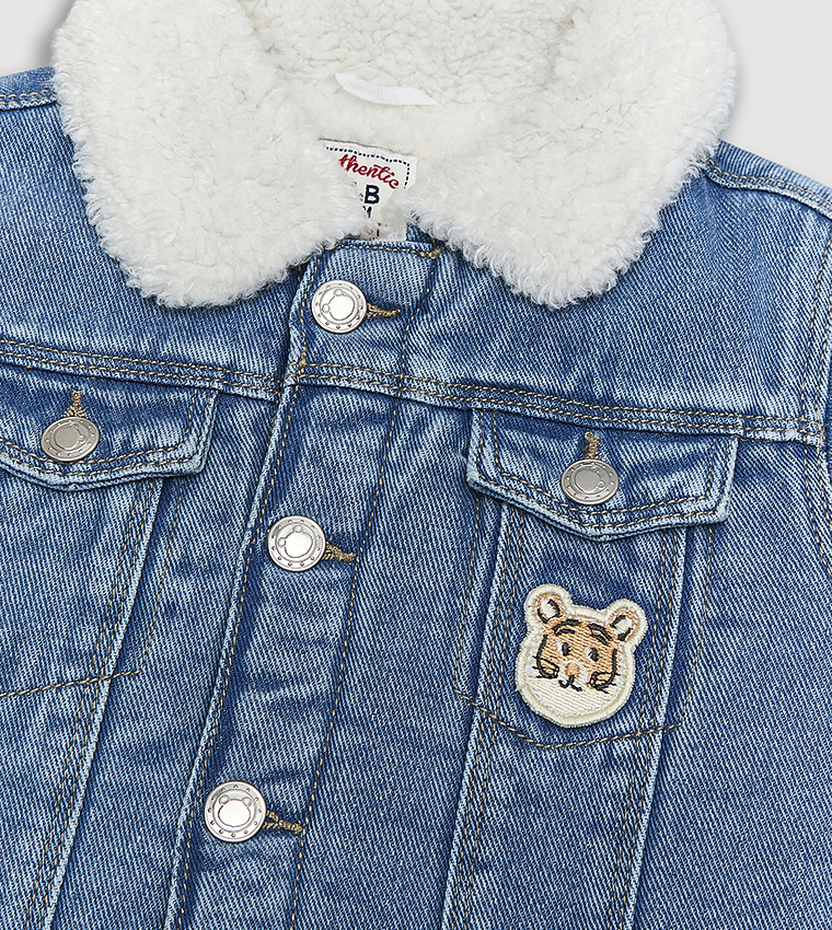 Washed Denim Jacket with Button Closure