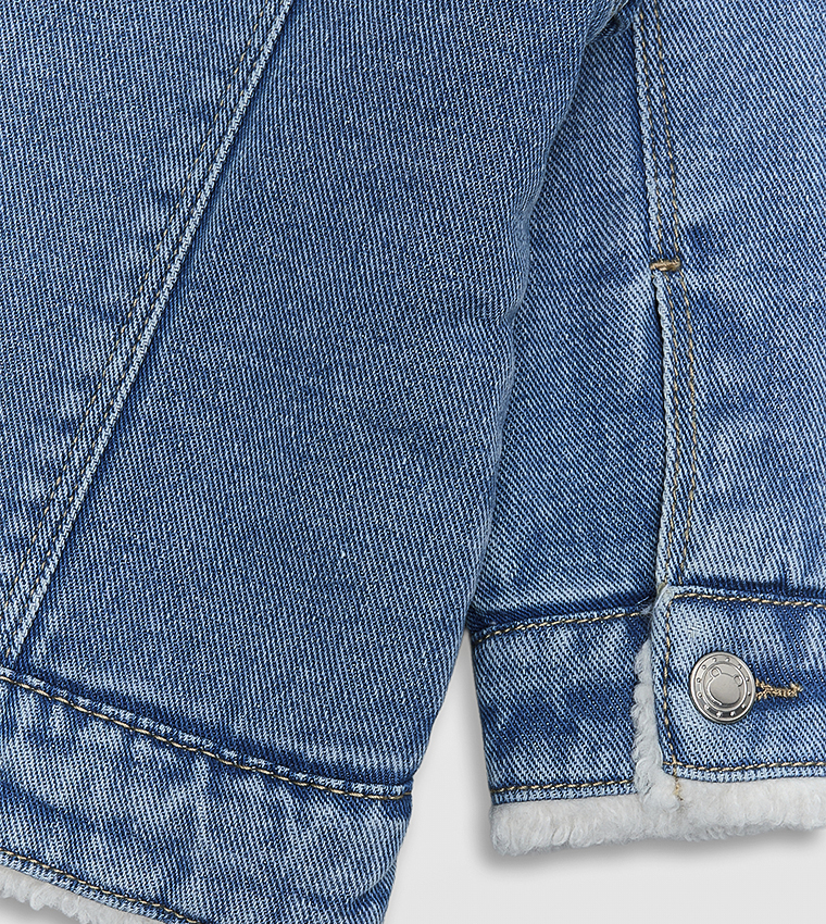 Washed Denim Jacket with Button Closure