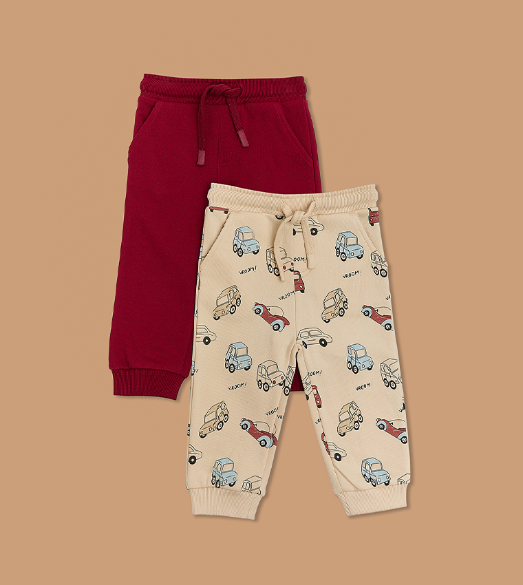 2 Pack Printed Pants with Elastic Waist