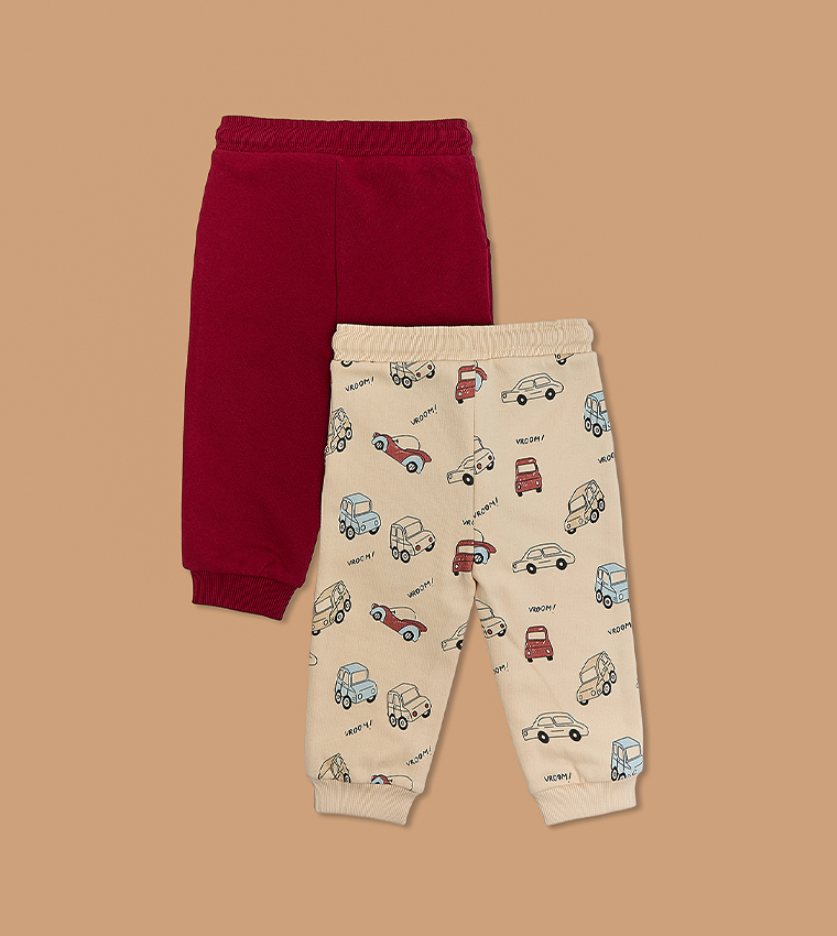 2 Pack Printed Pants with Elastic Waist