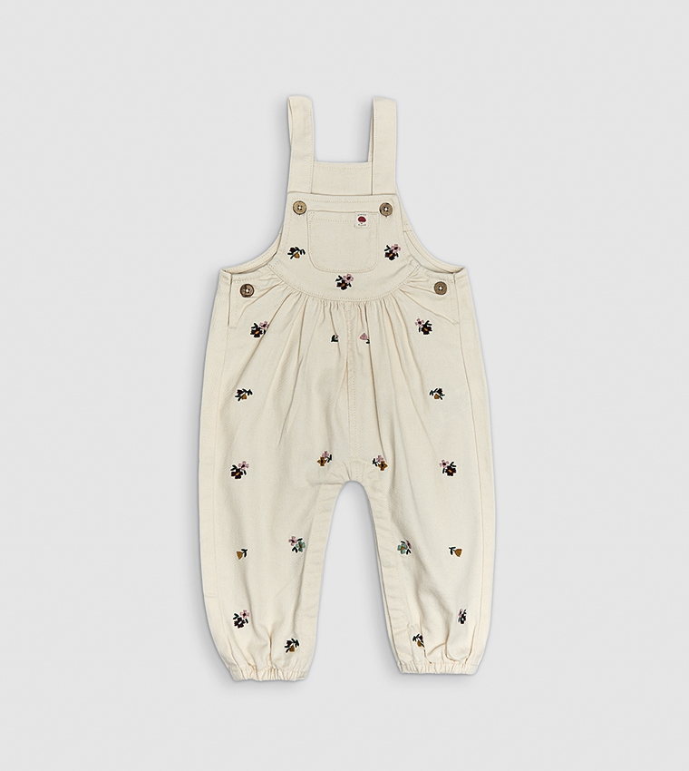 Solid Top and Embroidered Dungaree Set