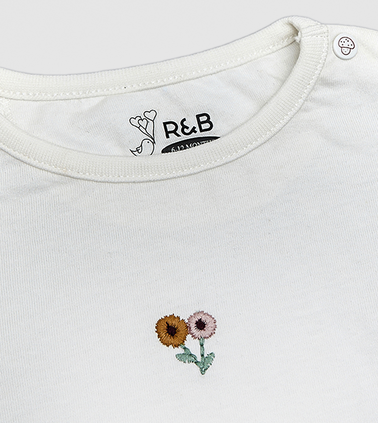 Solid Top and Embroidered Dungaree Set