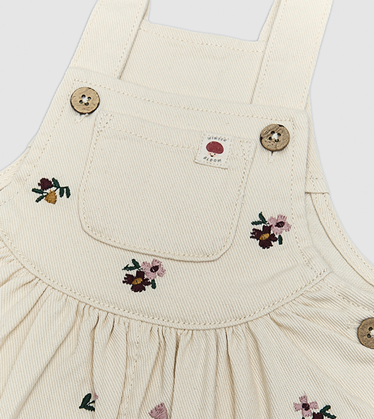 Solid Top and Embroidered Dungaree Set