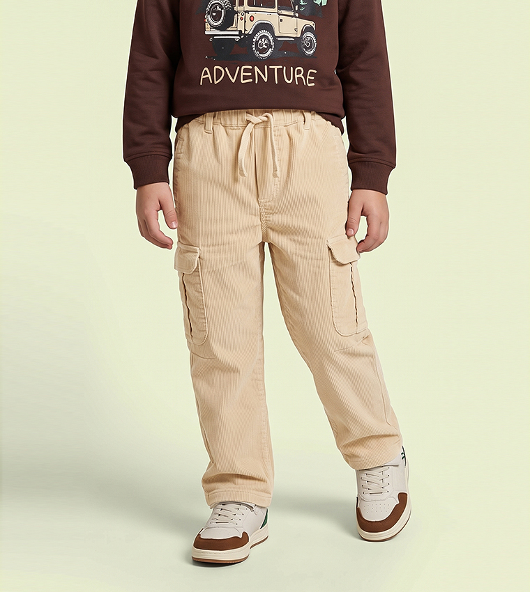 Solid Cargo Pants with Drawstring Waist