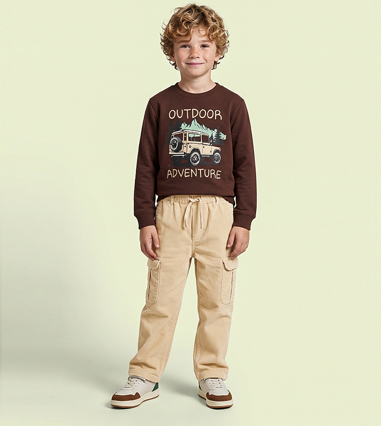 Solid Cargo Pants with Drawstring Waist