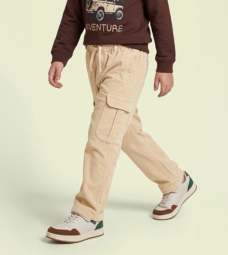 Solid Cargo Pants with Drawstring Waist