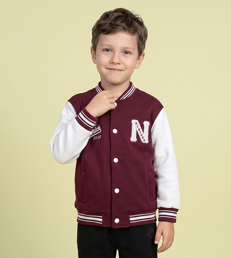 Color Block Bomber Jacket with Button Closure