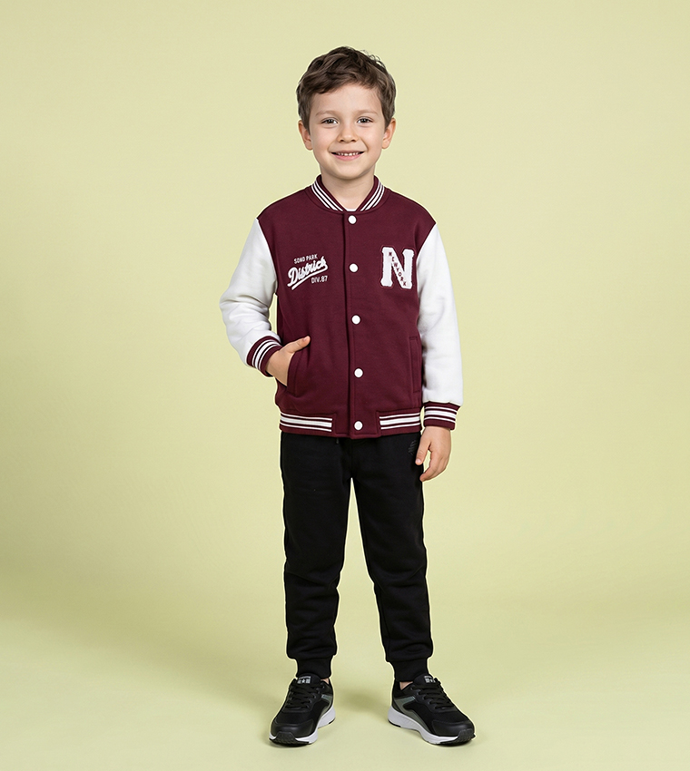 Color Block Bomber Jacket with Button Closure