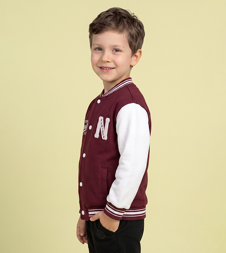 Color Block Bomber Jacket with Button Closure