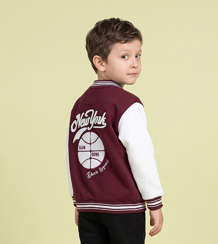 Color Block Bomber Jacket with Button Closure