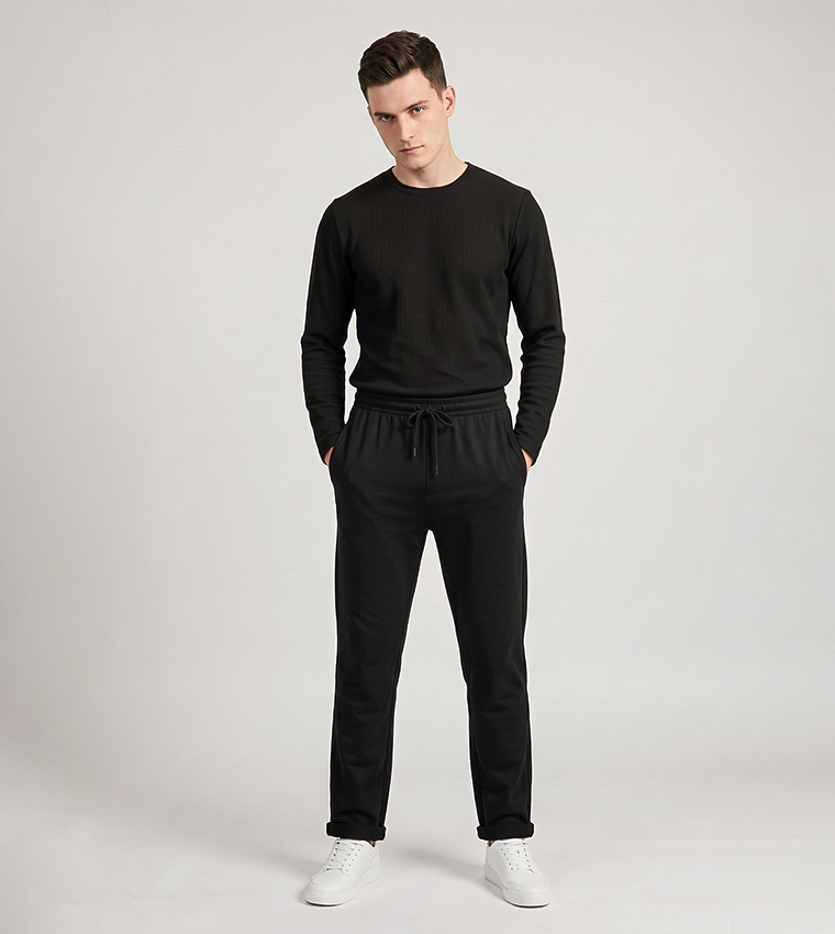 Solid Knit Trousers with Button Closure