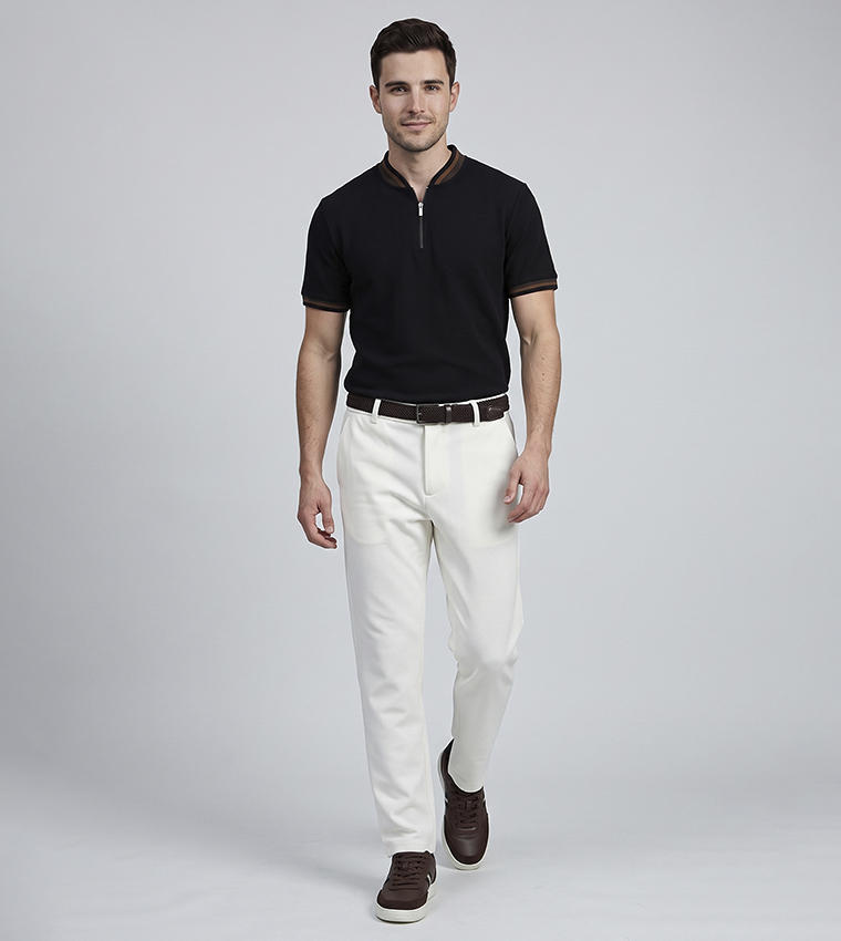 Solid Slim Fit Trousers with Button Closure