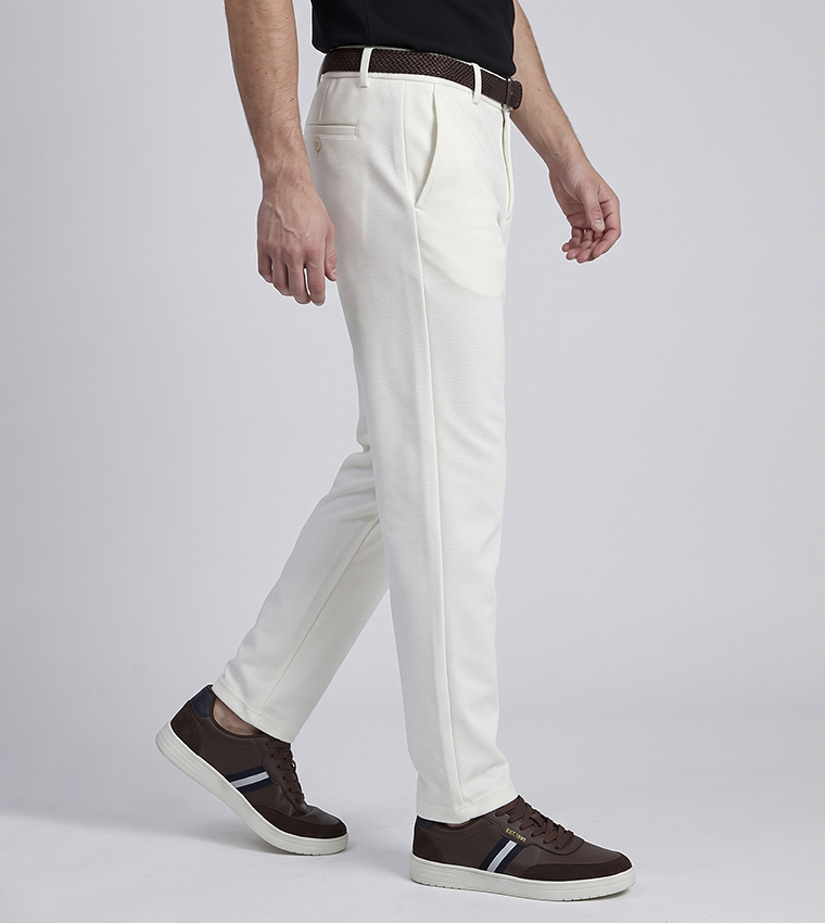 Solid Slim Fit Trousers with Button Closure
