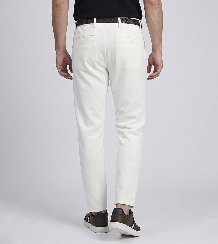 Solid Slim Fit Trousers with Button Closure