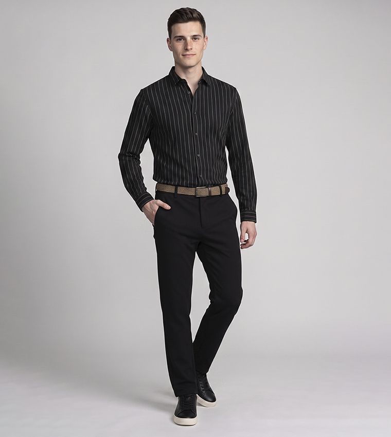 Solid Slim Fit Trousers with Button Closure
