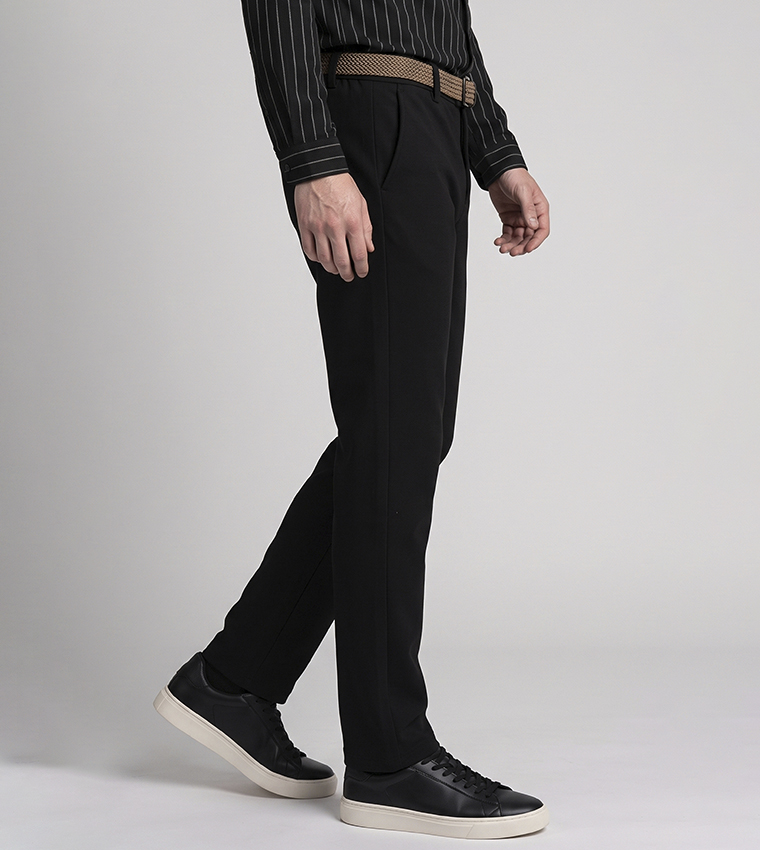 Solid Slim Fit Trousers with Button Closure