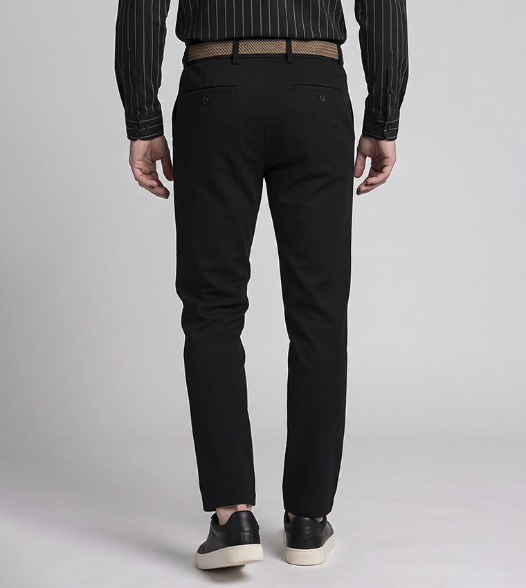Solid Slim Fit Trousers with Button Closure