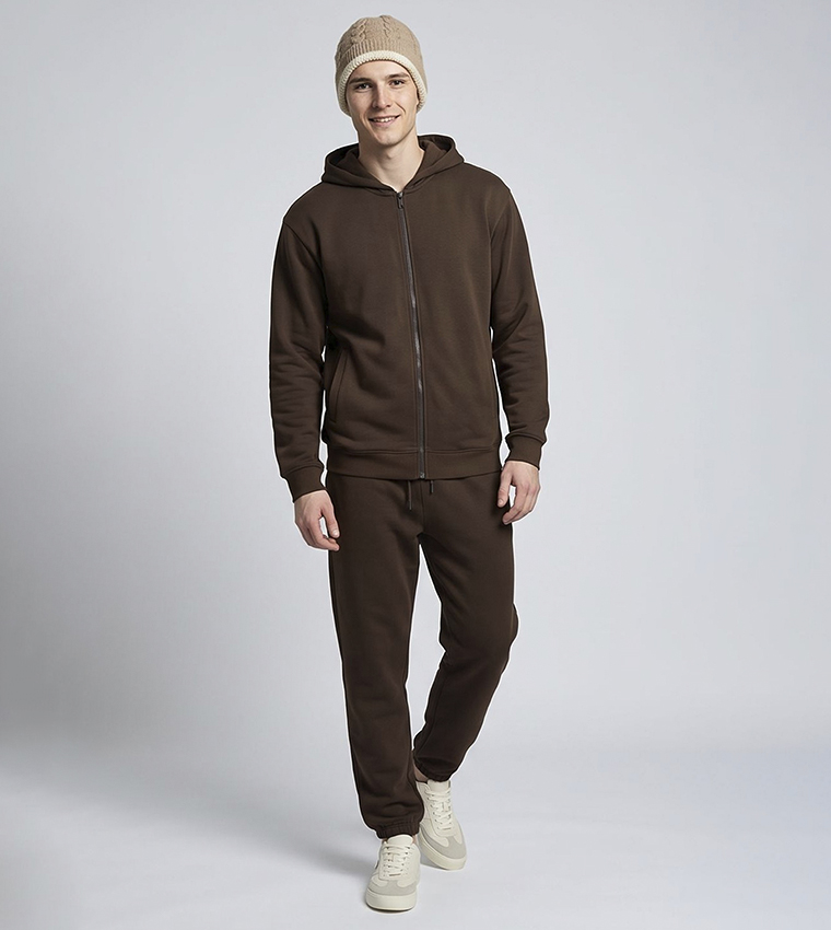 Solid Hooded Jacket with Zipper Closure