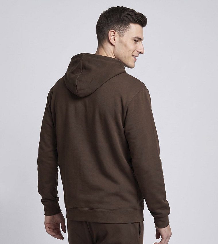 Solid Hooded Jacket with Zipper Closure