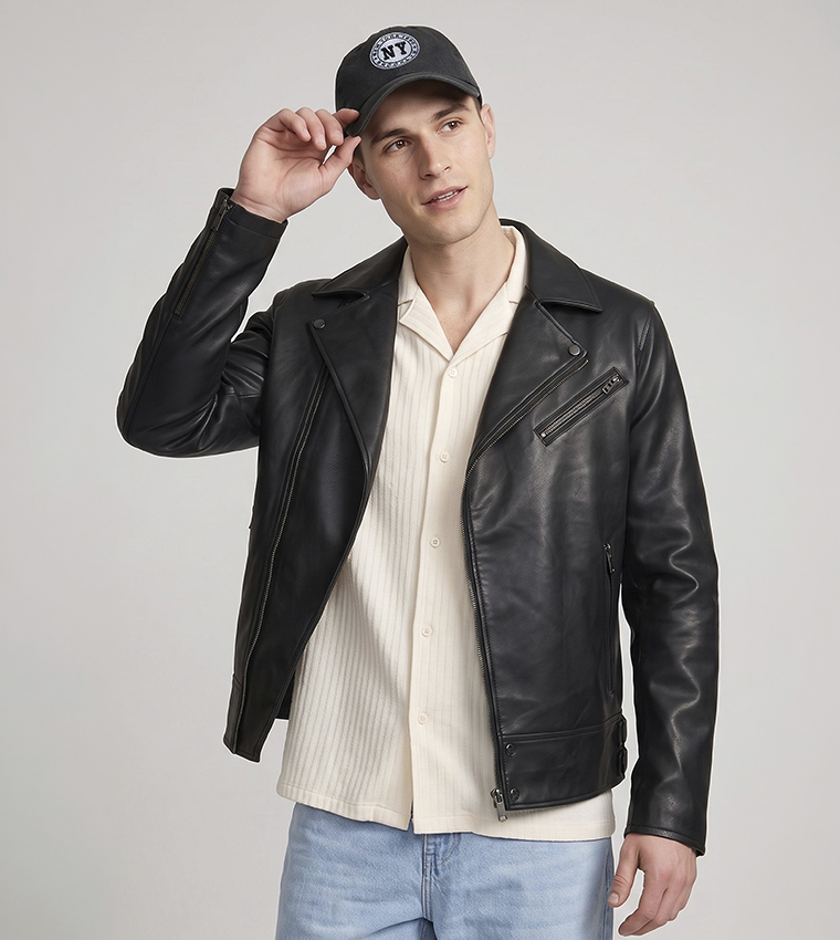 Solid Biker Jacket with Zipper Closure