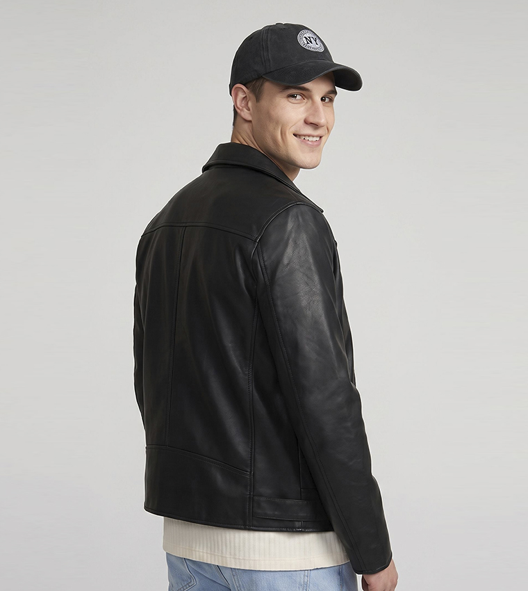 Solid Biker Jacket with Zipper Closure