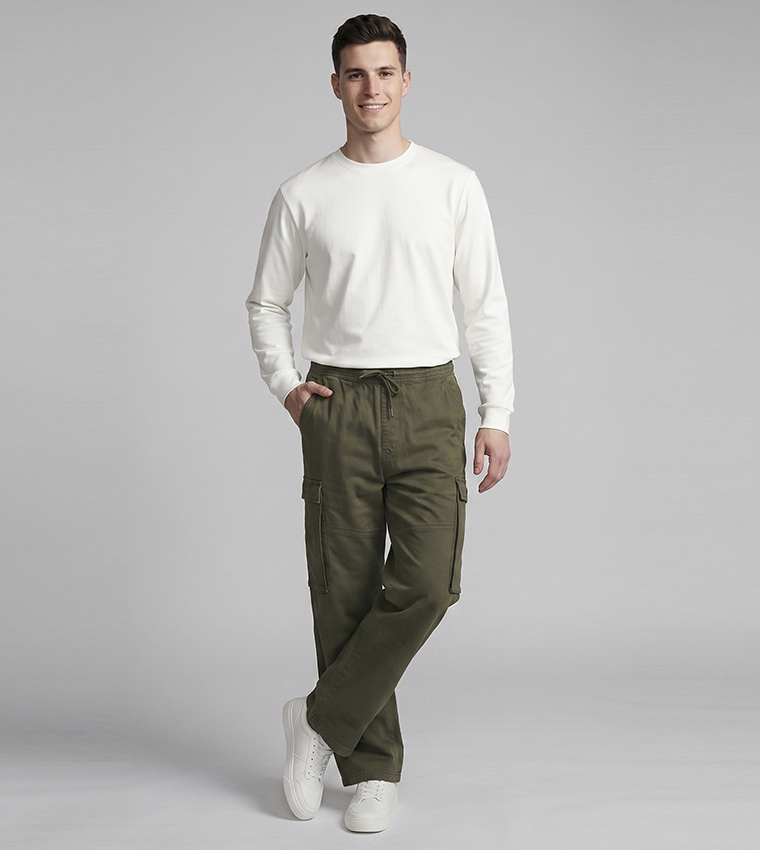 Solid Jogger Fit Pants with Drawstring Waist