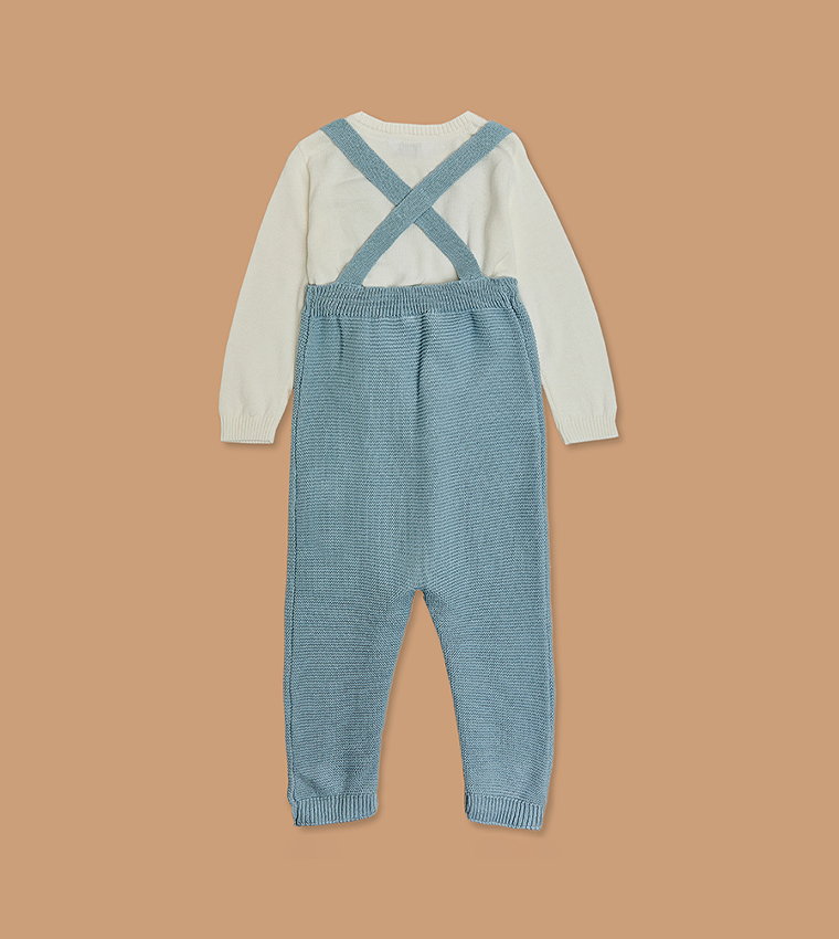 Solid Sweater and Dungaree Set