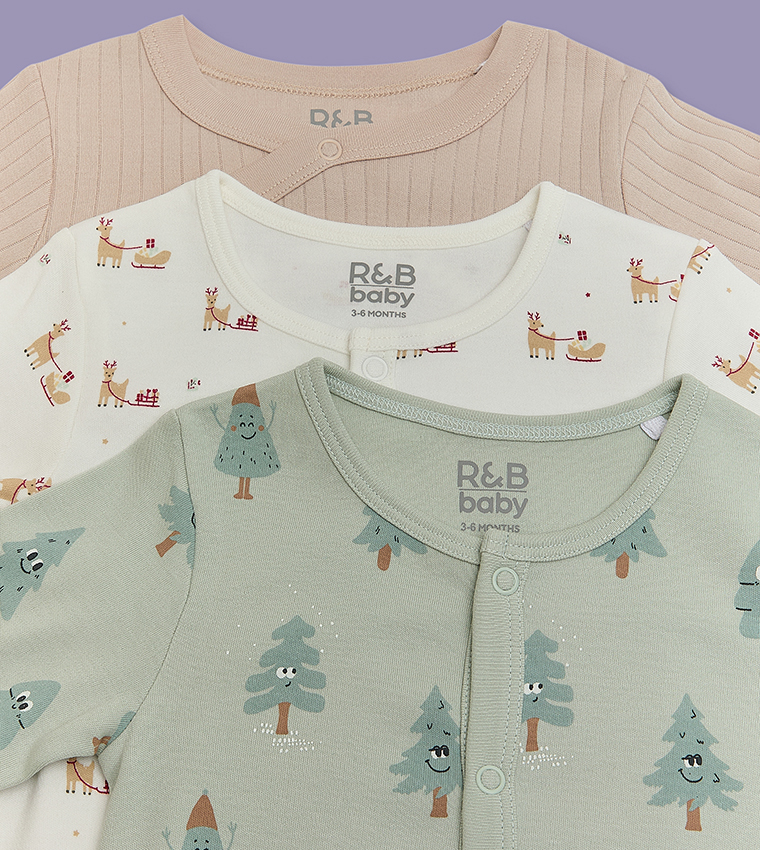 3 Pack Printed Footed Sleepsuits