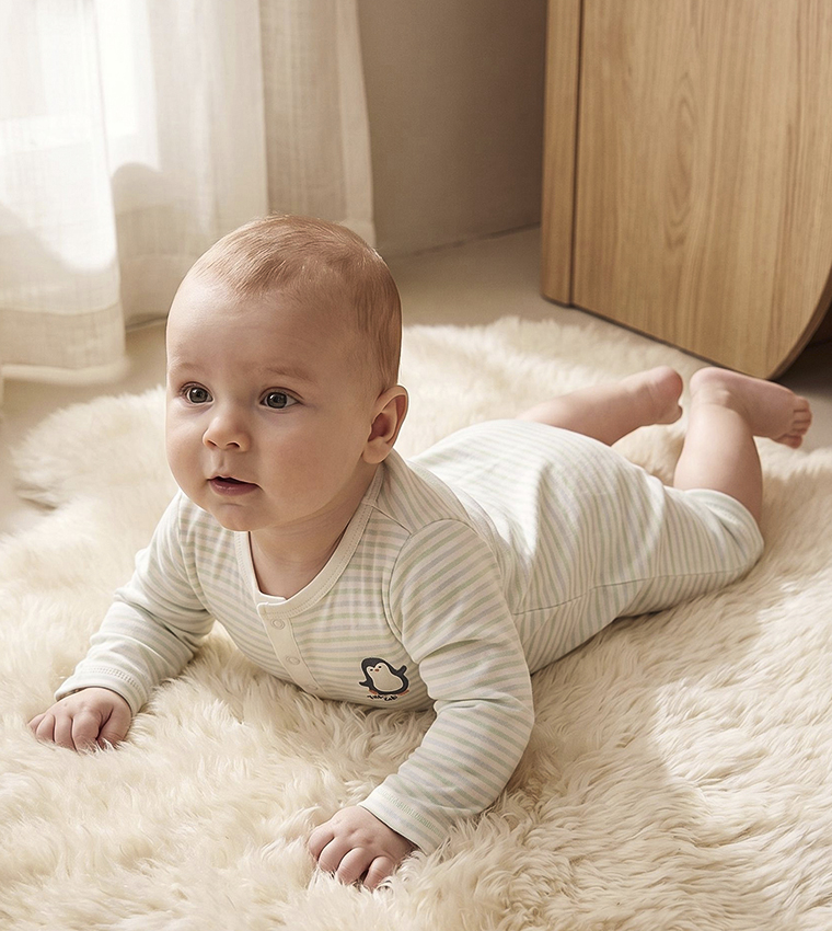 3 Pack Printed Rompers with Long Sleeves