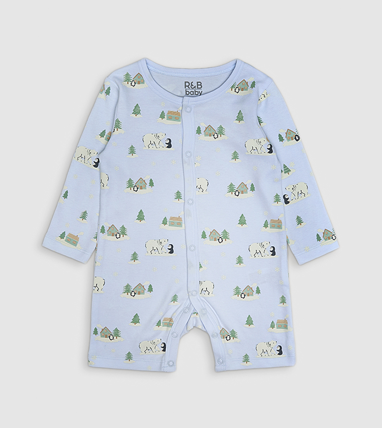 3 Pack Printed Rompers with Long Sleeves