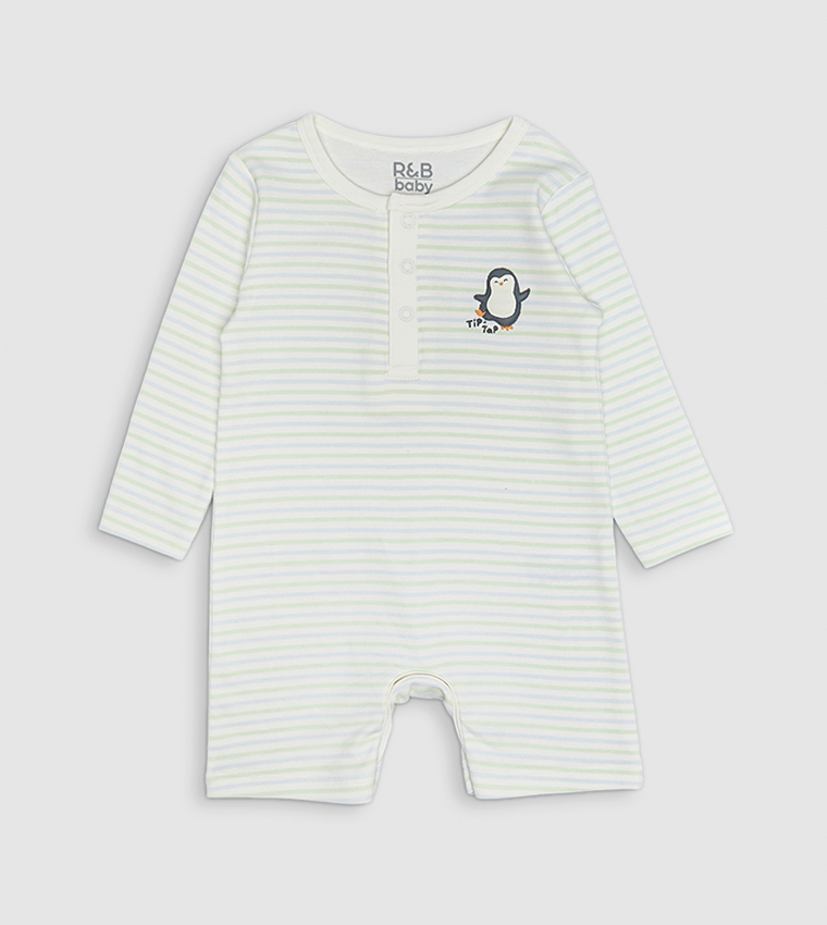 3 Pack Printed Rompers with Long Sleeves