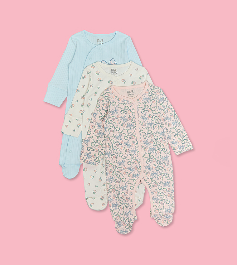 3 Pack Printed Footed Sleepsuits