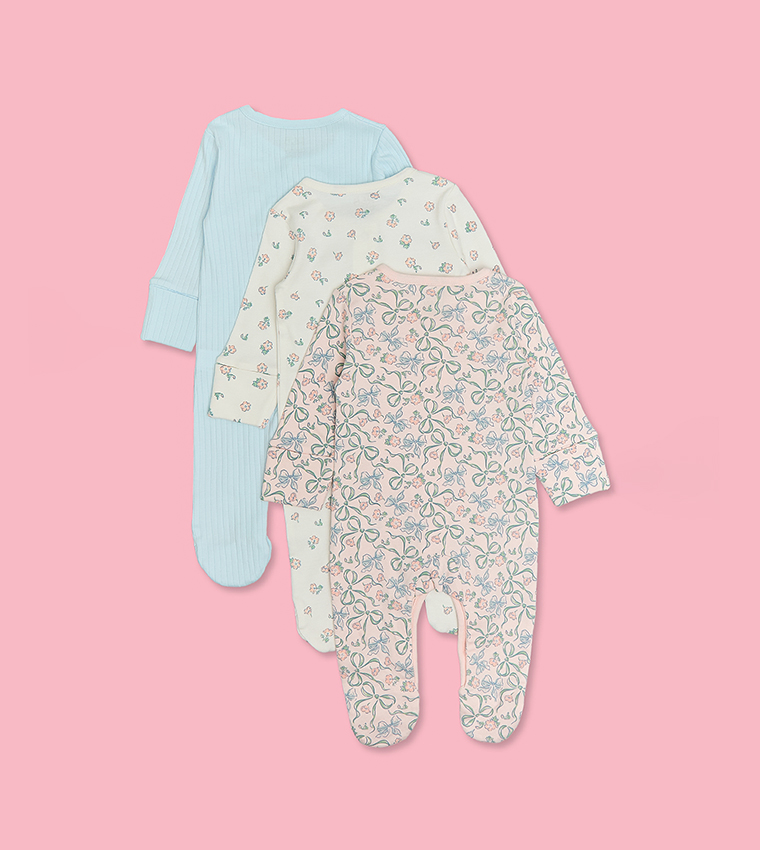 3 Pack Printed Footed Sleepsuits