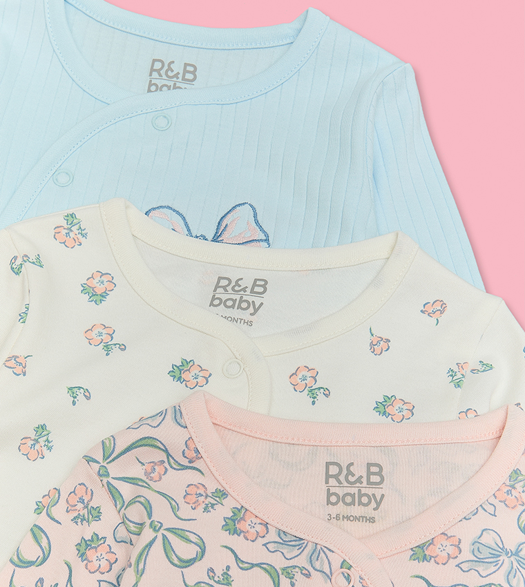 3 Pack Printed Footed Sleepsuits