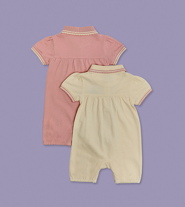 2 Pack Embroidered Collared Rompers