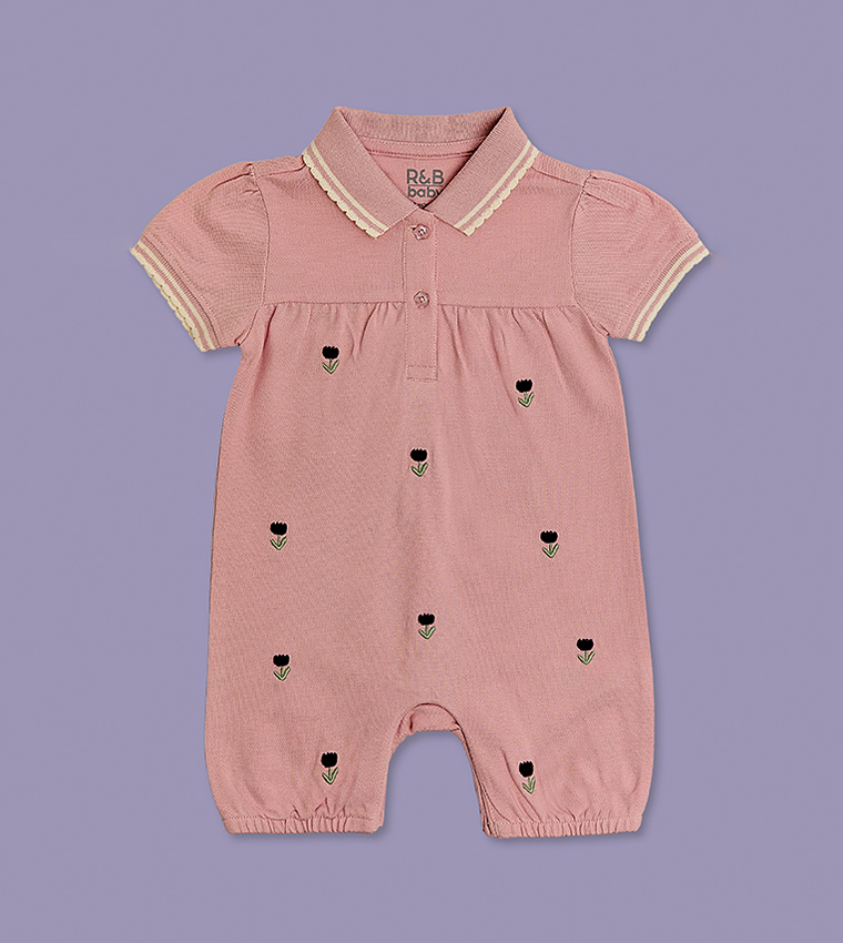 2 Pack Embroidered Collared Rompers