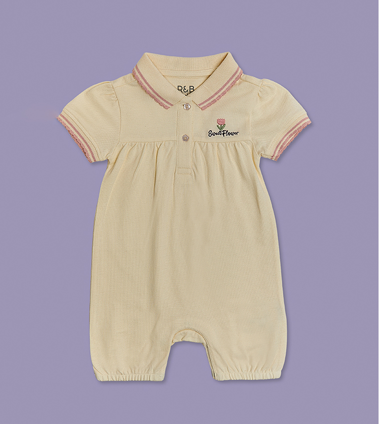 2 Pack Embroidered Collared Rompers