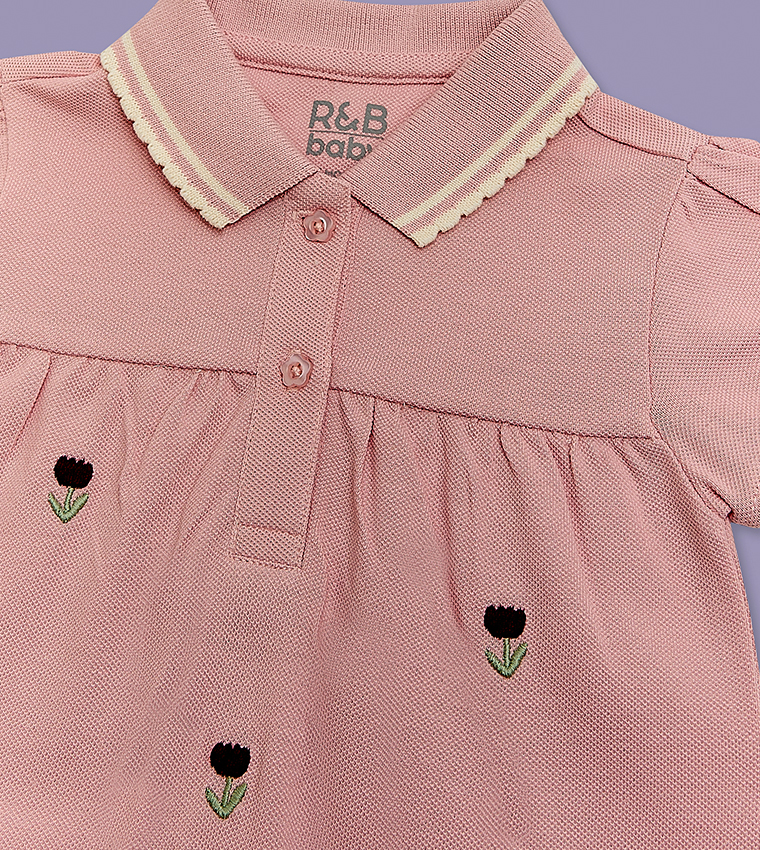 2 Pack Embroidered Collared Rompers