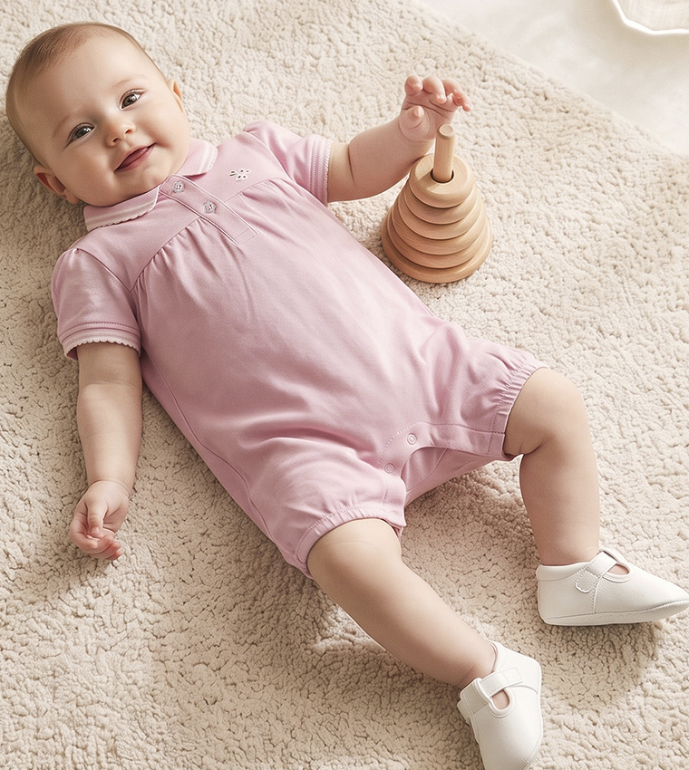 2 Pack Embroidered Collared Rompers