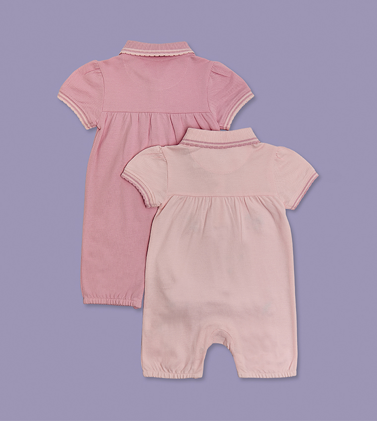 2 Pack Embroidered Collared Rompers