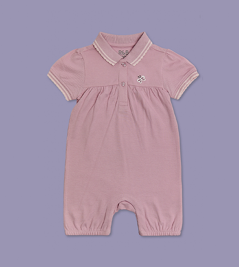 2 Pack Embroidered Collared Rompers