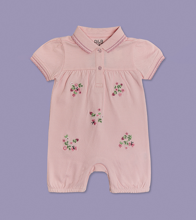 2 Pack Embroidered Collared Rompers
