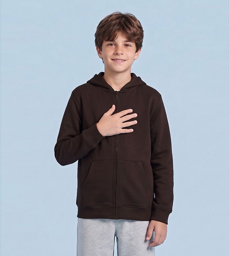 Solid Hooded Jacket with Zipper