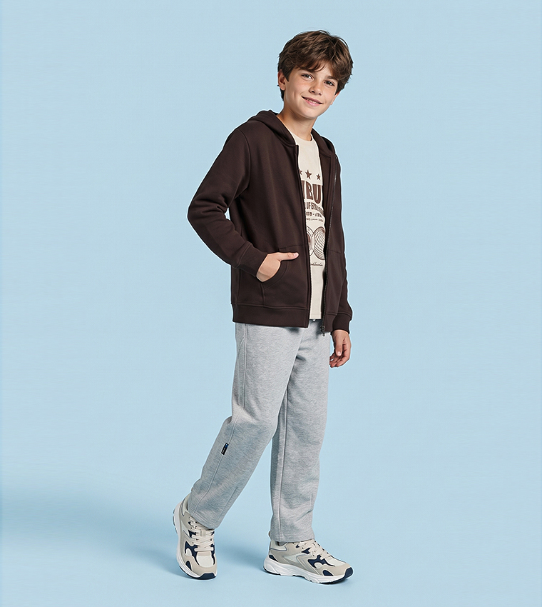 Solid Hooded Jacket with Zipper