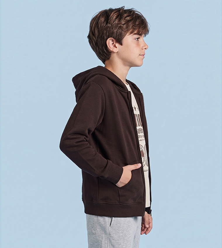 Solid Hooded Jacket with Zipper
